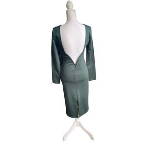 NWT Lulus Olive Green Open Back Long Sleeve Round Neck Dress Size L Party Knee L